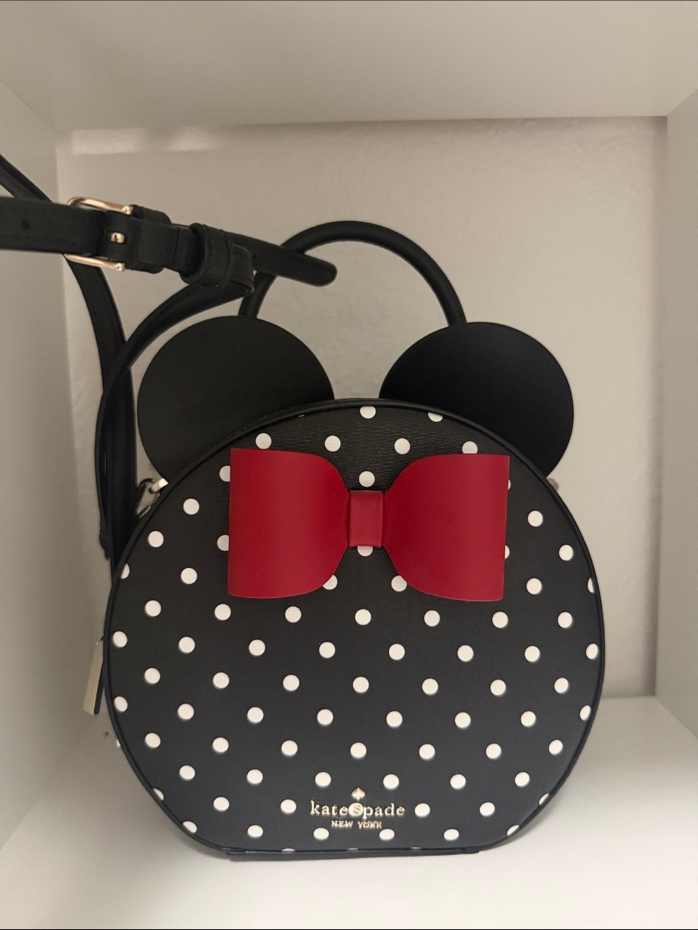 kate spade Black and White Polka Dot Crossbody with Red Bow